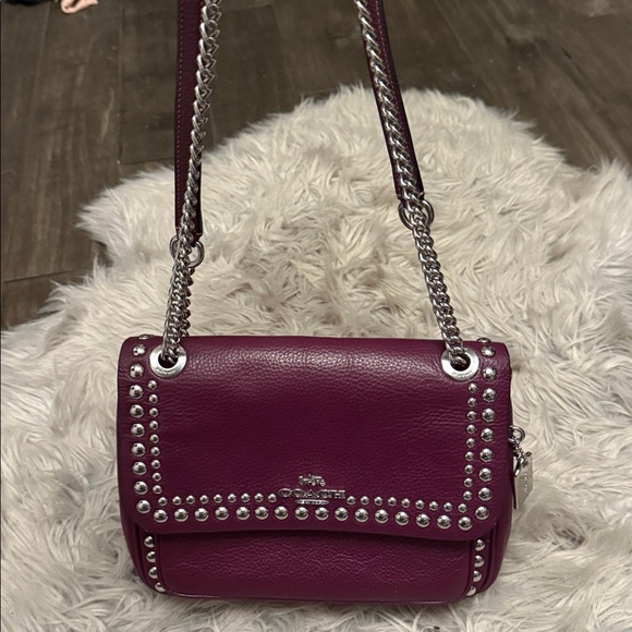 Coach Purple Leather Crossbody Bag with Studs - Picture 6 of 7